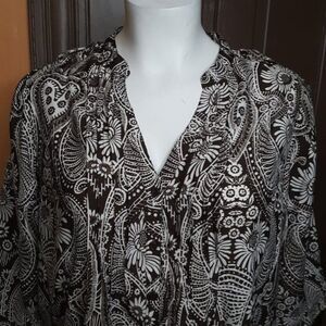 Denim 24/7 Women's V-Neck Brown Polyester Motif Blouse/Top size 24W